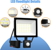 LED floodlight with features highlighted on a white background